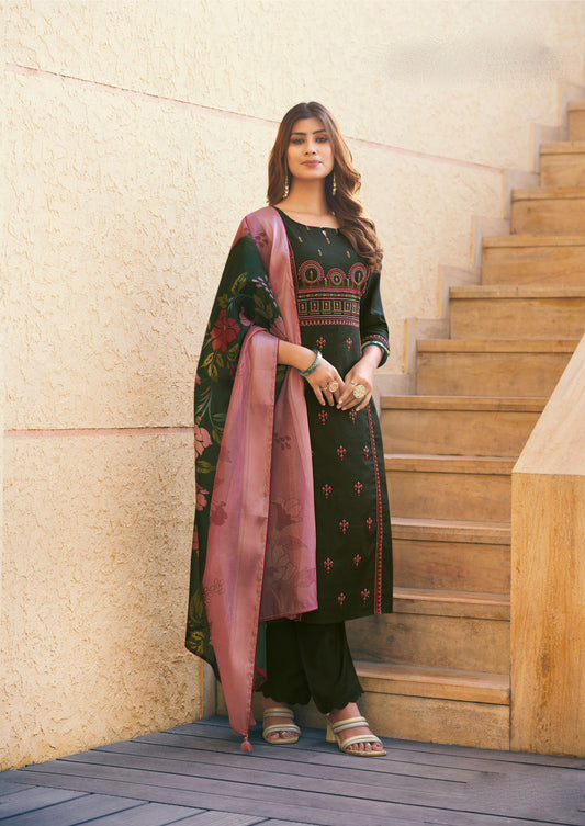 Attractive Dark Green Color Thread Work Viscose Salwar Suits 