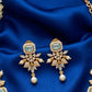 Dazzling Pastel Green Stones Floral Design Gold Plated Necklace With Earrings For Women