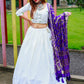 White Lehenga With Purple Color Dupatta In Suncity