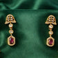 Dazzling Red Stones Butterfly Design Gold Plated Necklace With Earrings For Women