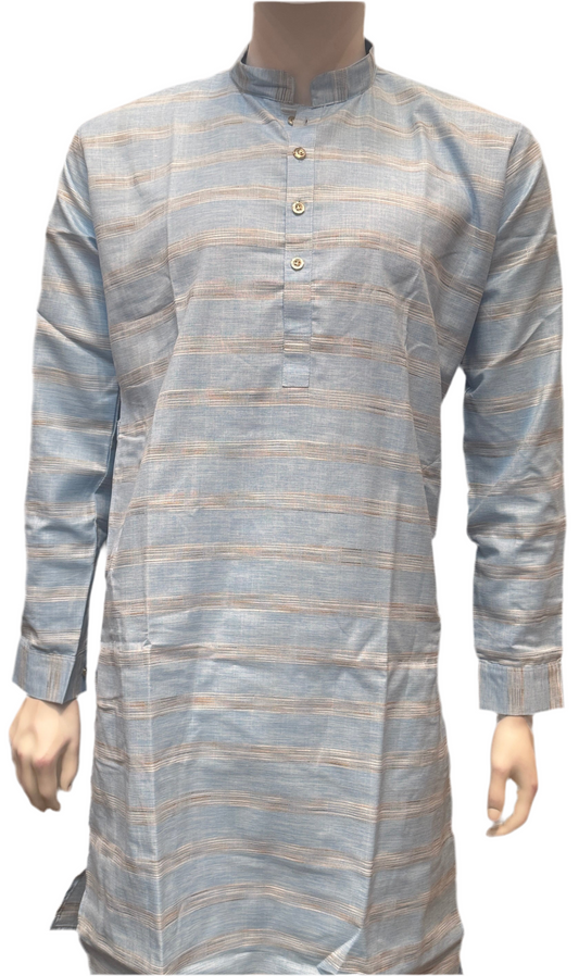 Delightful Sea Blue Color Cotton Kurta With Pajama For Men