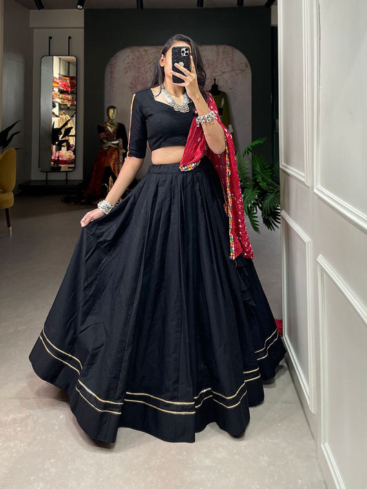 Charming Black Color Plain With Gotta Patti Touch UP Work Navratri Lehenga Choil With Duptta