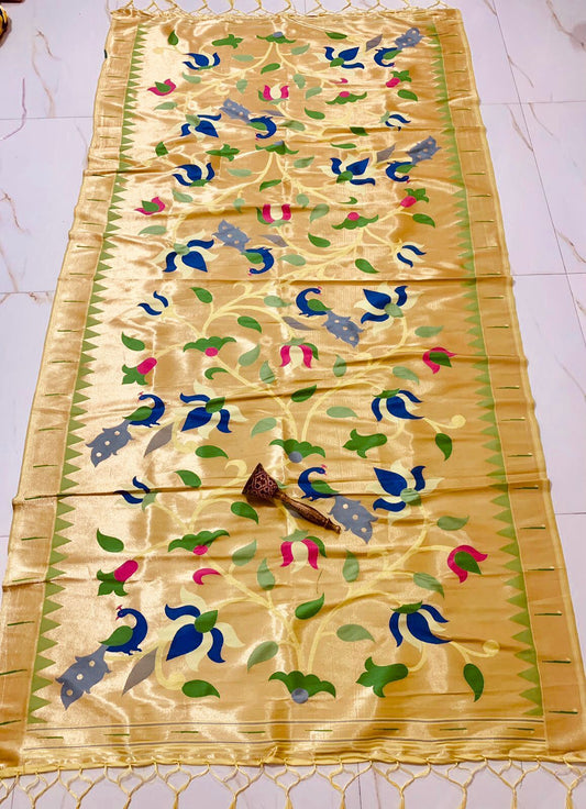 Elegant Golden Yellow Colored Soft Silk Zari Work Dupatta For Women