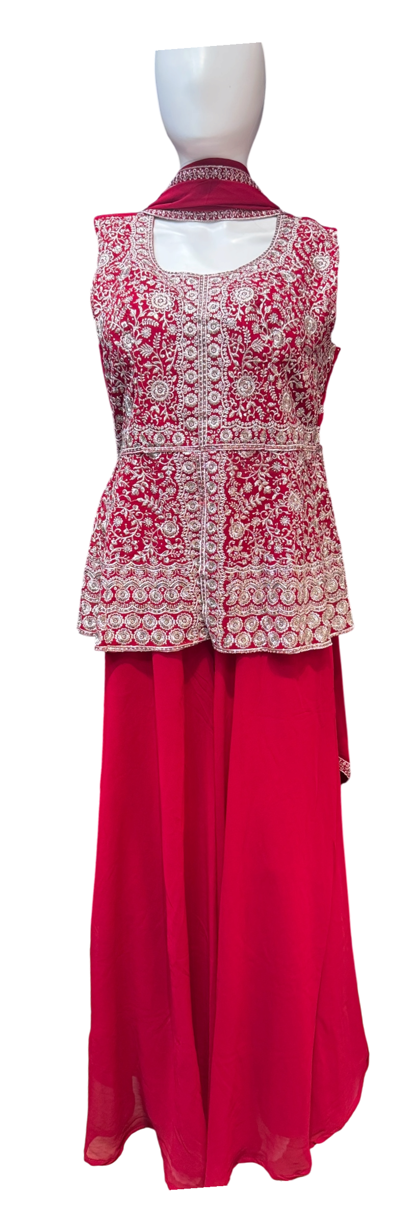 Beautiful Red Color Georgette With Embroidery And Sequins Work Sharara Suit For Women