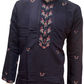 Elegant Navy Blue Color Cotton Embroidery Work Kurta Suits For Men