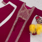 Attactive Maroon Color Heavy Georgette Embroidery Lace Kurti With Palazzo Suits For Women in Mesa