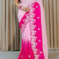 Attractive Pink Colored Faux Georgette Crush Pattern Sequins Work Saree For Women