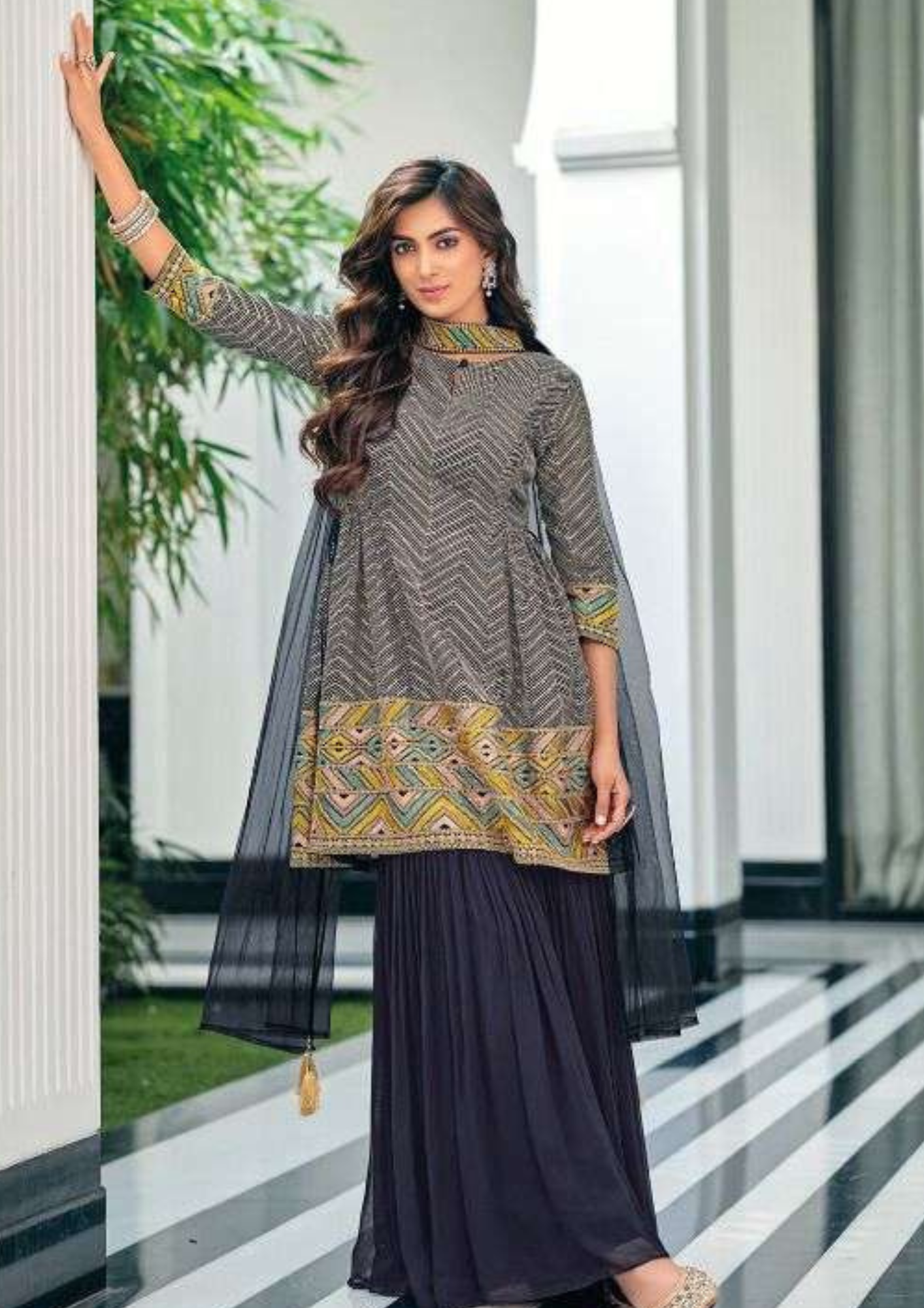 Alluring  Embroidery Work Kurti Suits With Palazzo Pants In Tempe