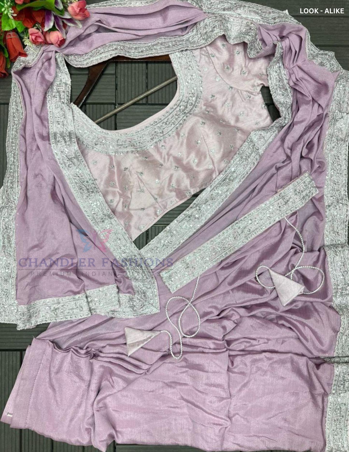 Ready To Wear Chinon Embroidery Saree In Suncity