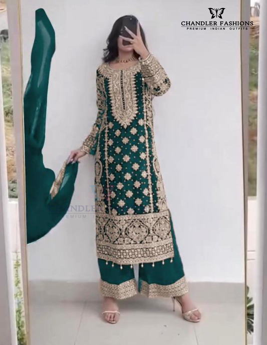 Alluring Green Color Georgette Embroidery And Sequins Work Kurti Suits For Women
