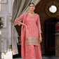 Beauteous Light Pink Color Shimmer Silk With Embroidery Work Palazzo Suits For Women