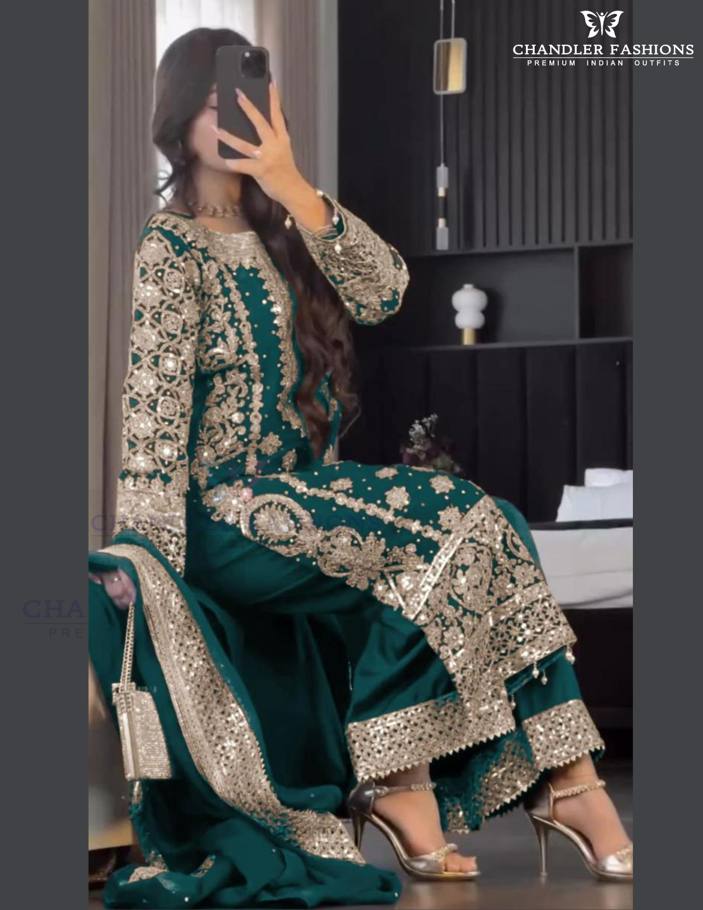 Green Color Georgette Sequins Work Kurti Suits In USA