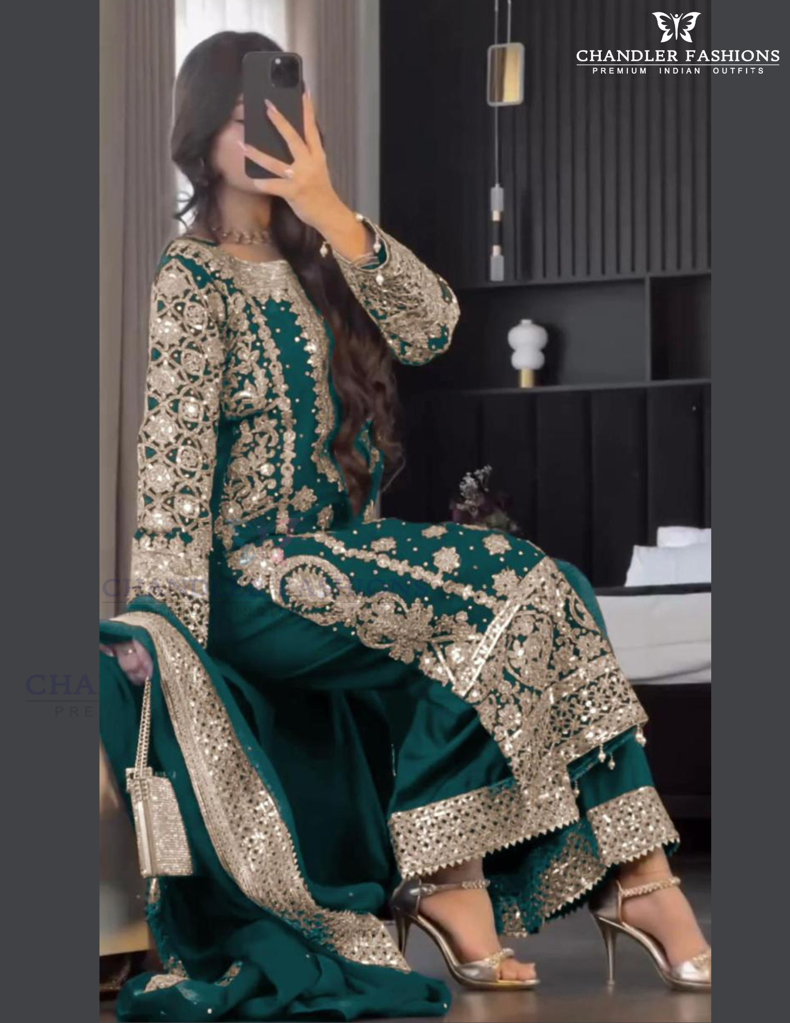 Green Color Georgette Sequins Work Kurti Suits In USA