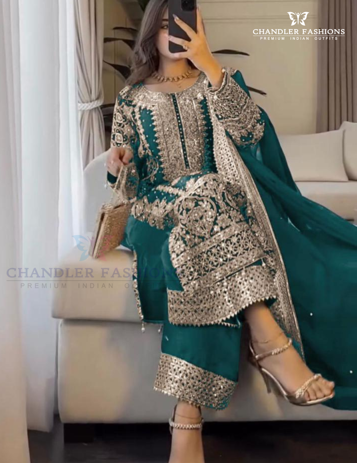 Green Color Georgette Embroidery Work Kurti Suits In Chandler