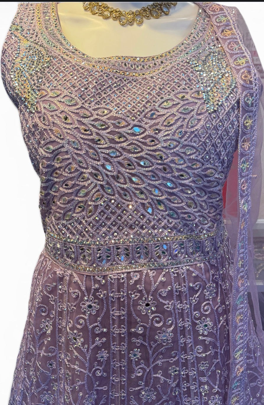 Amazing Lavender Color Net With Embroidery And Sequins Work Anarkali Gown For Women