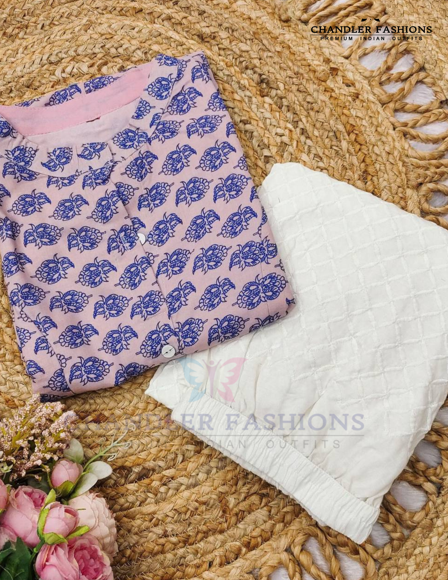 Pink And Blue Color Cotton Palazzo Suits In Chandler