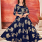 Attractive Blue Color Faux Georgette Foil Gold Print With Sequins Embroidery Kurti