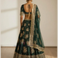 Green French Crepe With Embroidery Work Lehenga In Mesa