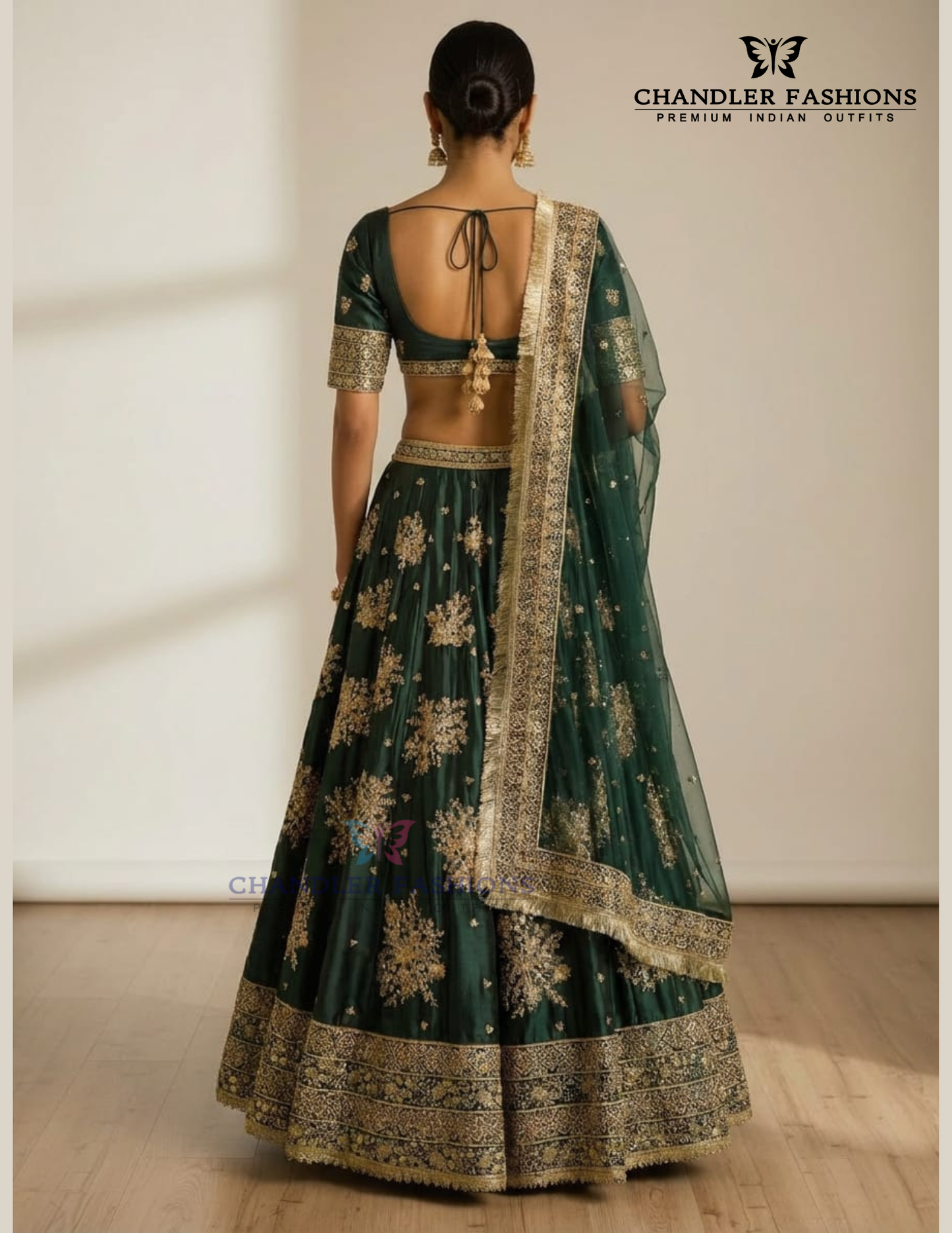 Green French Crepe With Embroidery Work Lehenga In Mesa