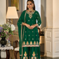 Alluring Green Color Chinon With Embroidery Work Designer Palazzo Suits With Dupatta