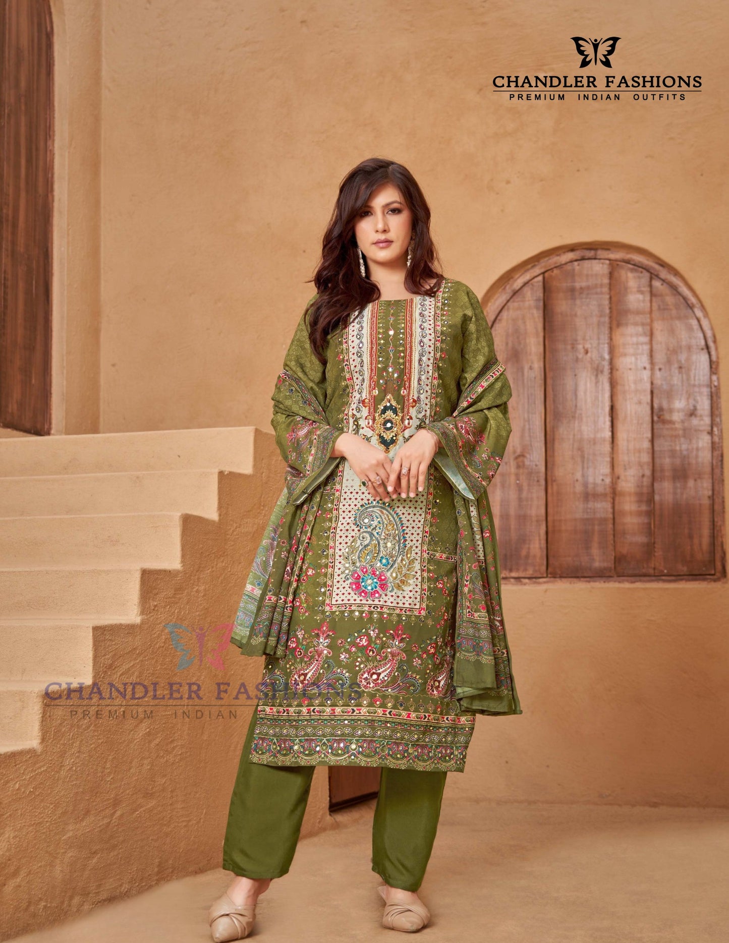 Charming Green Color Muslin With Digital Print Salwar Suits For Women