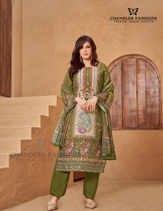Charming Green Color Muslin With Digital Print Salwar Suits For Women