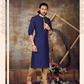 Charming Royal Blue Colored Trendy Slub Silk Kurta With Pajama Set For Men's