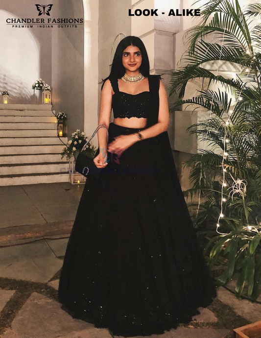 Elegant Black Color With Sequins And Thread Work Lehenga For Women