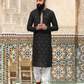 Attractive Black Color Embroidery Work Slub Silk Kurta With Pajama Pant For Men 