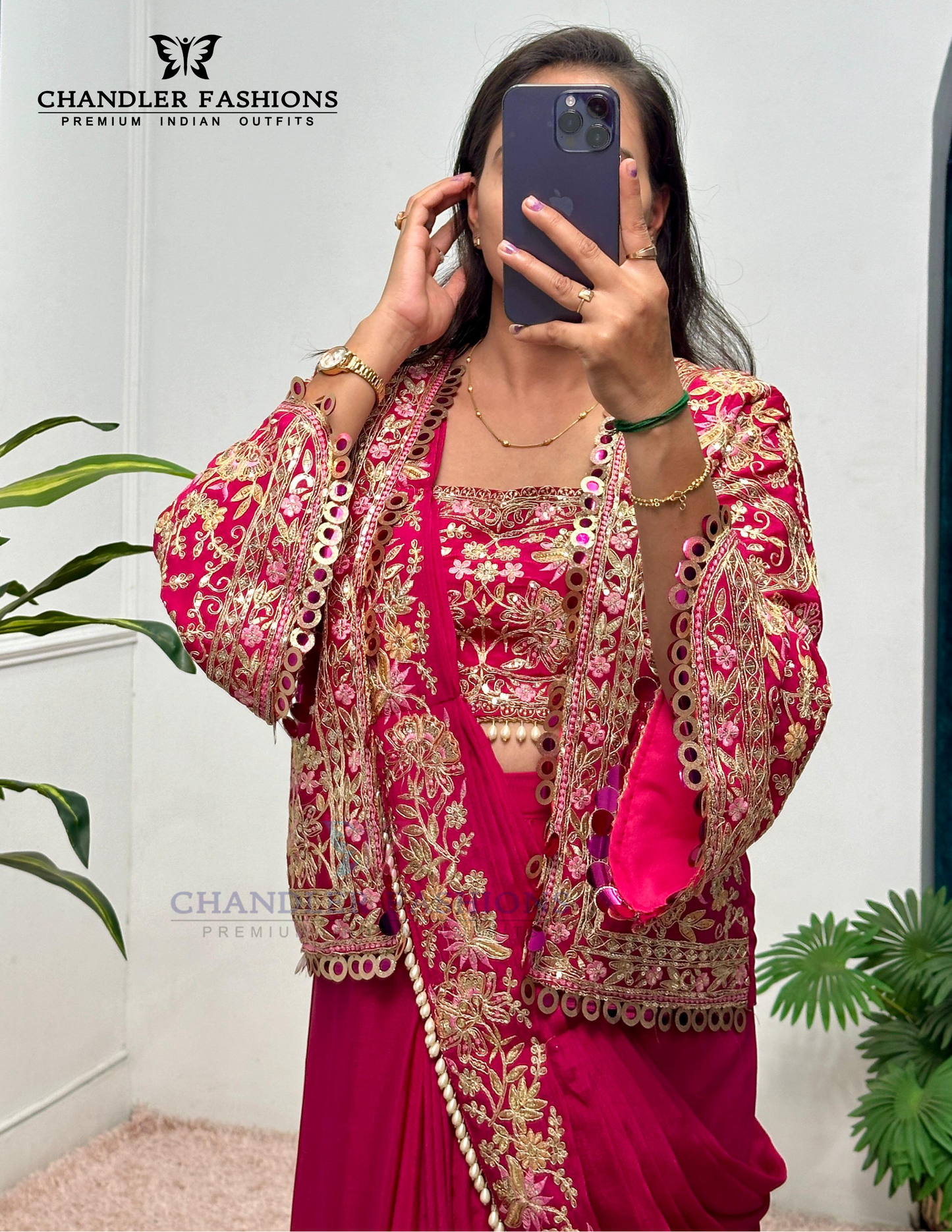 Dark Pink Color Heavy Embroidery Work Ready To Wear Saree In Yuma