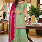 Charming Green Color Faux Georgette With Fancy Embroidery Work Sharara Suits With Dupatta