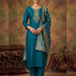 Exquisite Teal Green Color Silk With Zari Embroidery Work Salwar Suits For Women