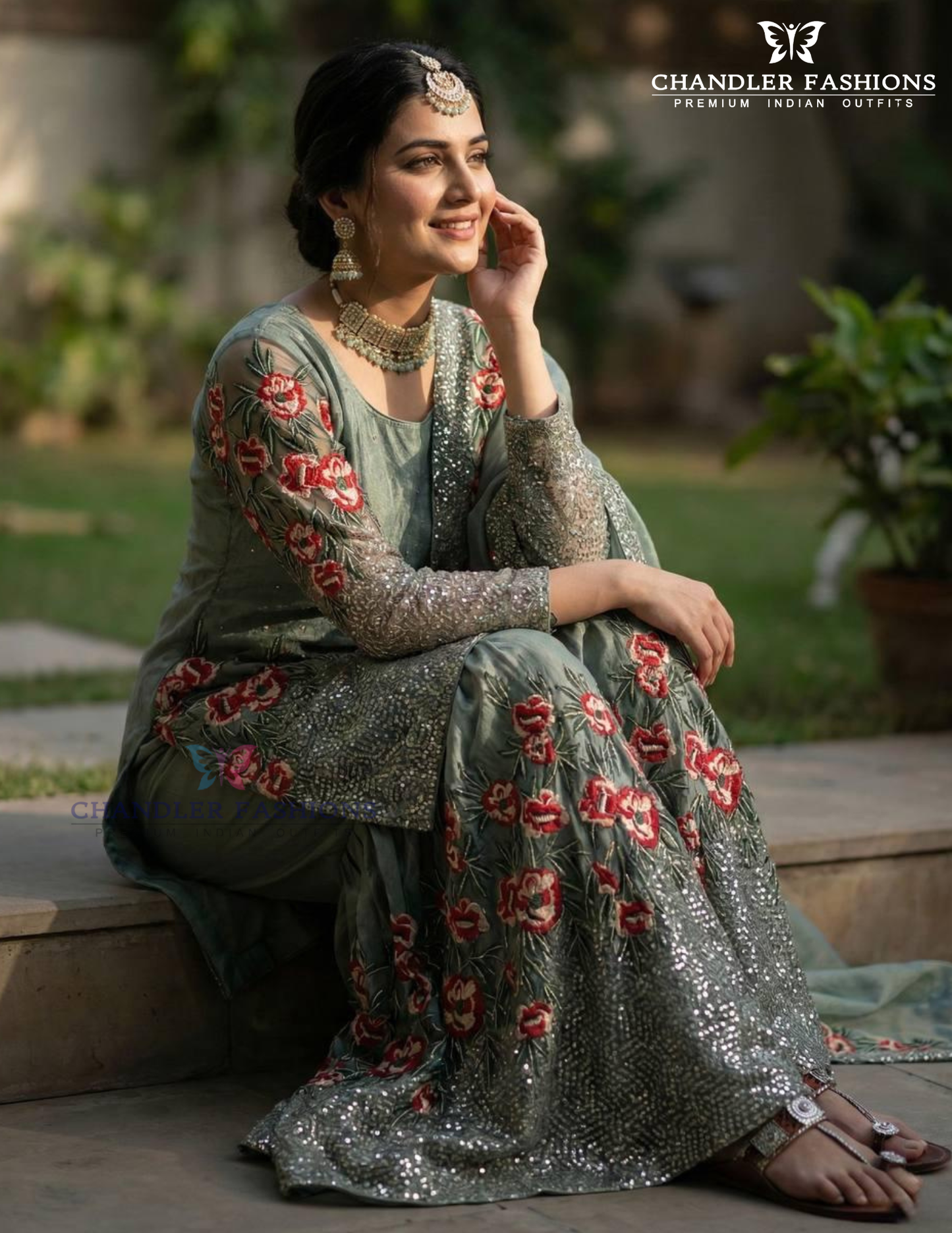 Green Color With Heavy Embroidery Work Sharara Suits In Mesa