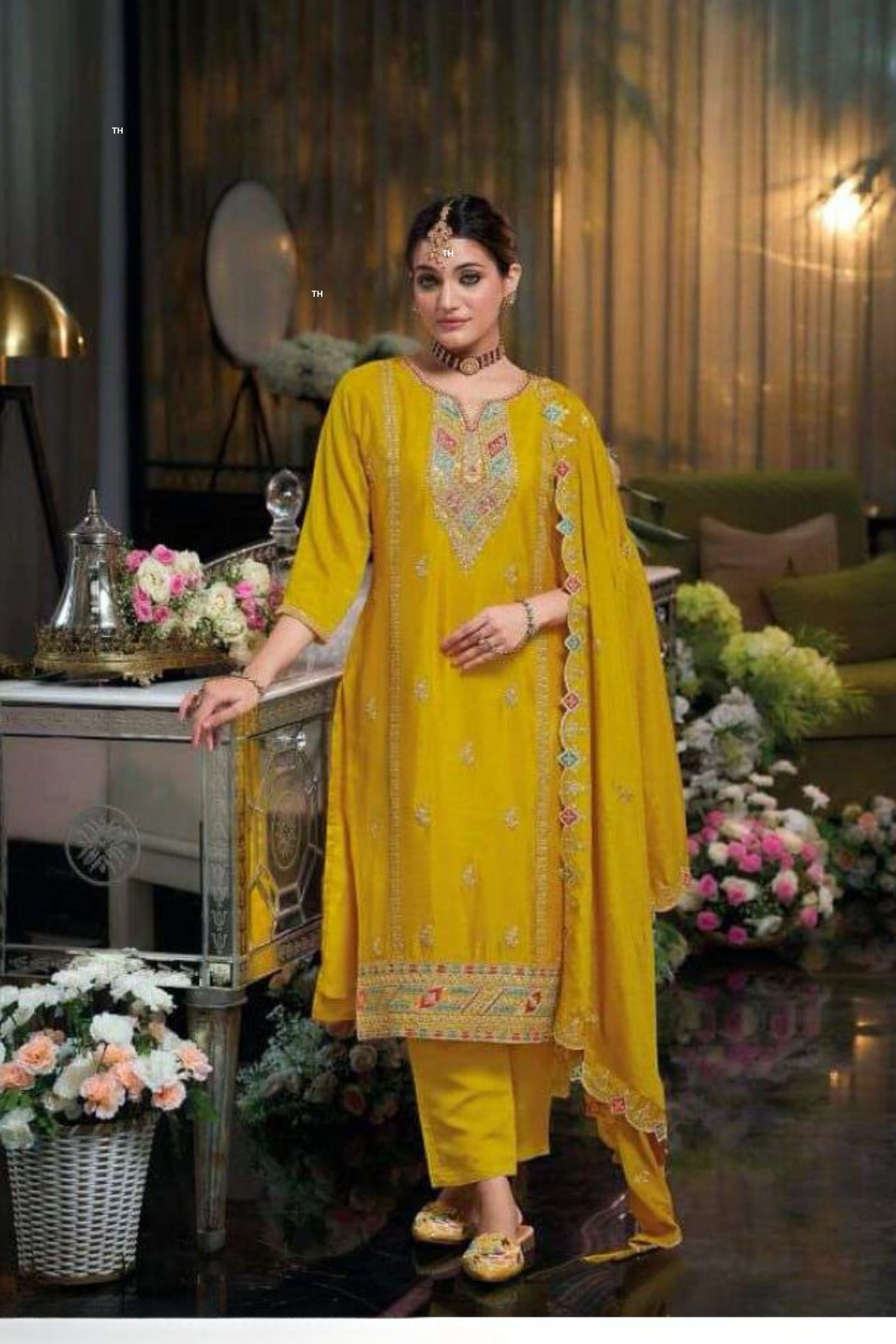 Elegant Yellow Color Heavy Chinon With Embroidery Work Salwar Suits With Dupatta