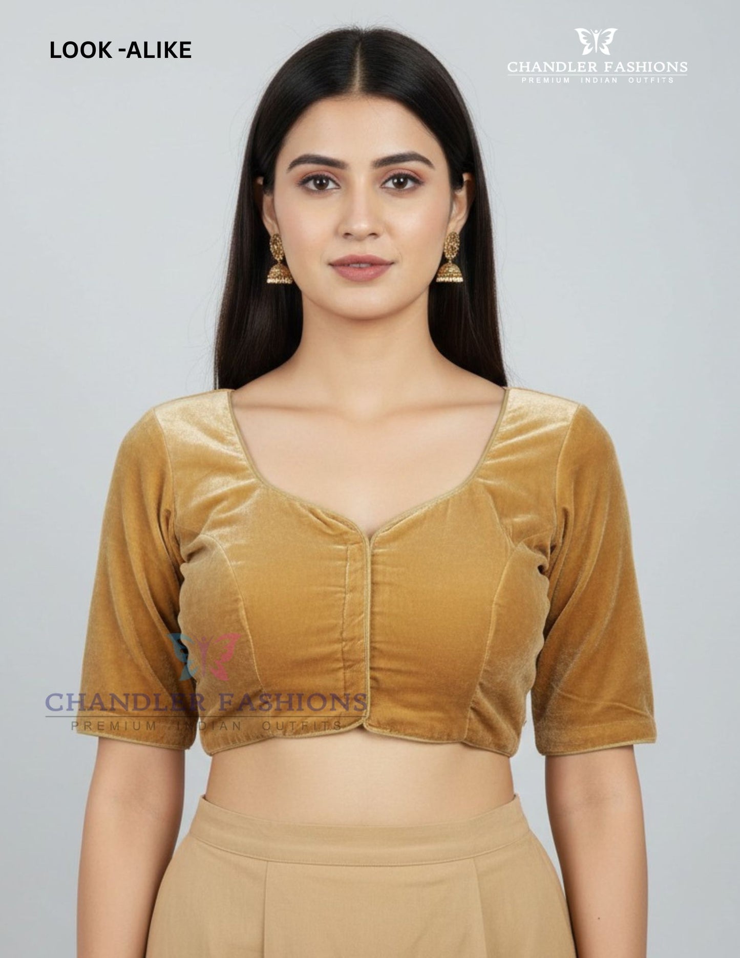 Amazing Dark Gold Colored Velvet With Paan Neck Readymade Blouse For Women