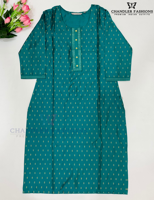 Alluring Rama Green Color Sequins And Printed Design Kurti For Women