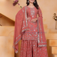 Pleasing Peach Color Faux Georgette Sharara Suit With Sequins And Embroidery Work