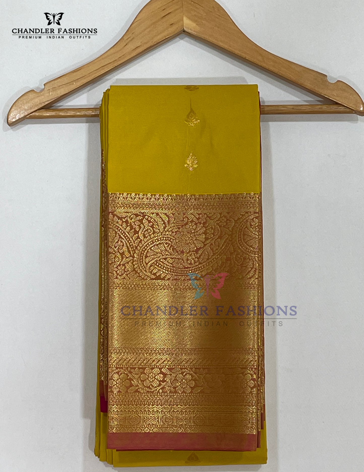 Yellow Color Pure Kanchi Silk With Gold Zari Work Saree In USA