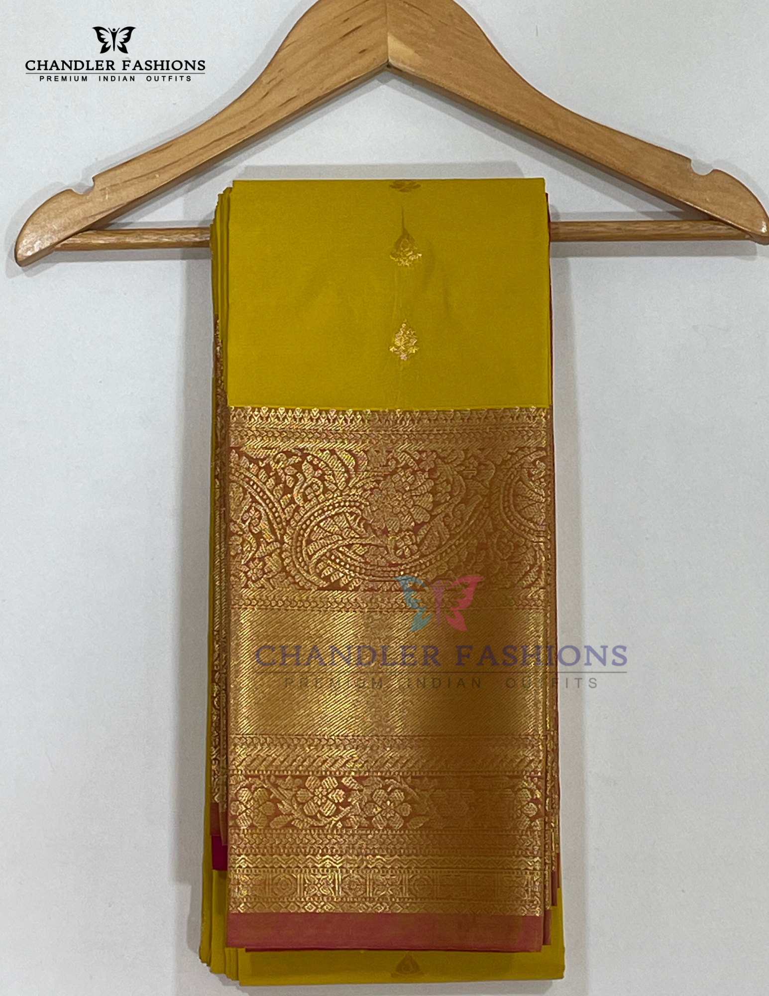 Yellow Color Pure Kanchi Silk With Gold Zari Work Saree In USA
