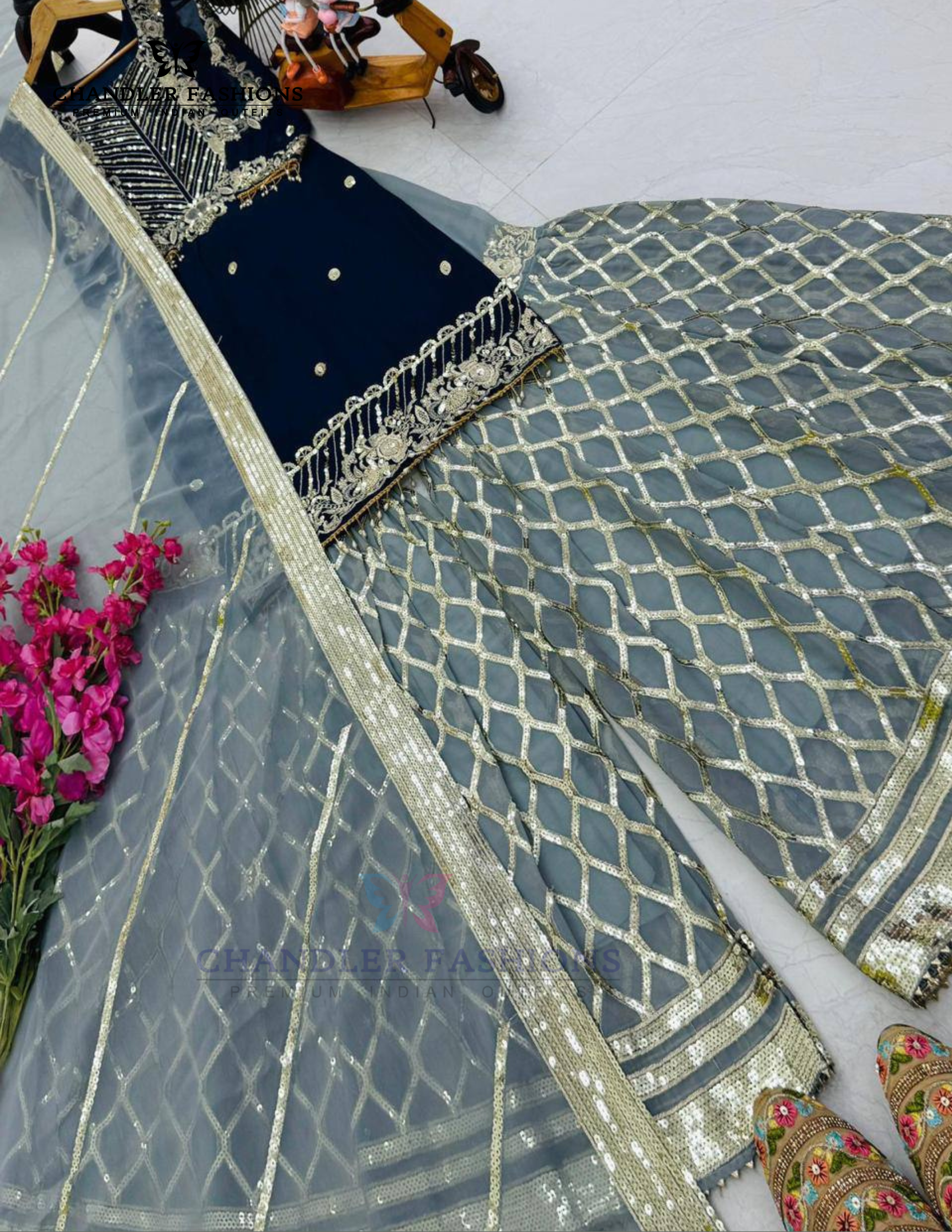 Blue Color Georgette With Embroidered Work Sharara Suits In Peoria