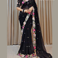 Elegant Black Colored Faux Georgette Party Wear Saree With Multicolor Sequins Work