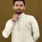 Graceful White Color Silk Designer Men's Kurta With Silver Zari Embroidery Work Near Me
