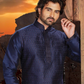 Beauteous Navy Blue Color Dupion Silk Lace Work With Pajama Set For Men Near Me
