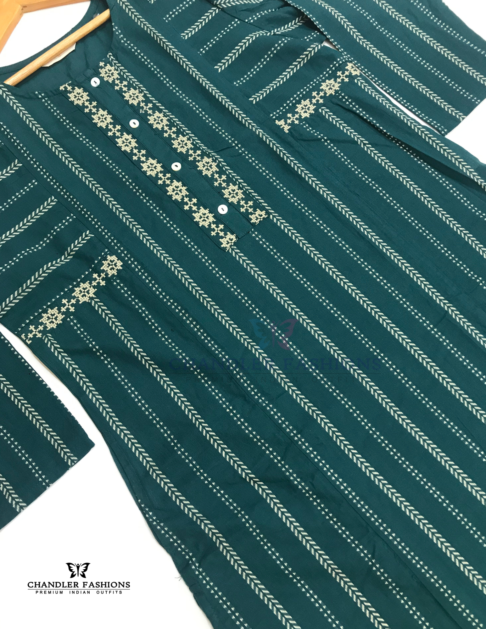 Teal Green Color Poly Cotton With Self Design Kurti In Yuma