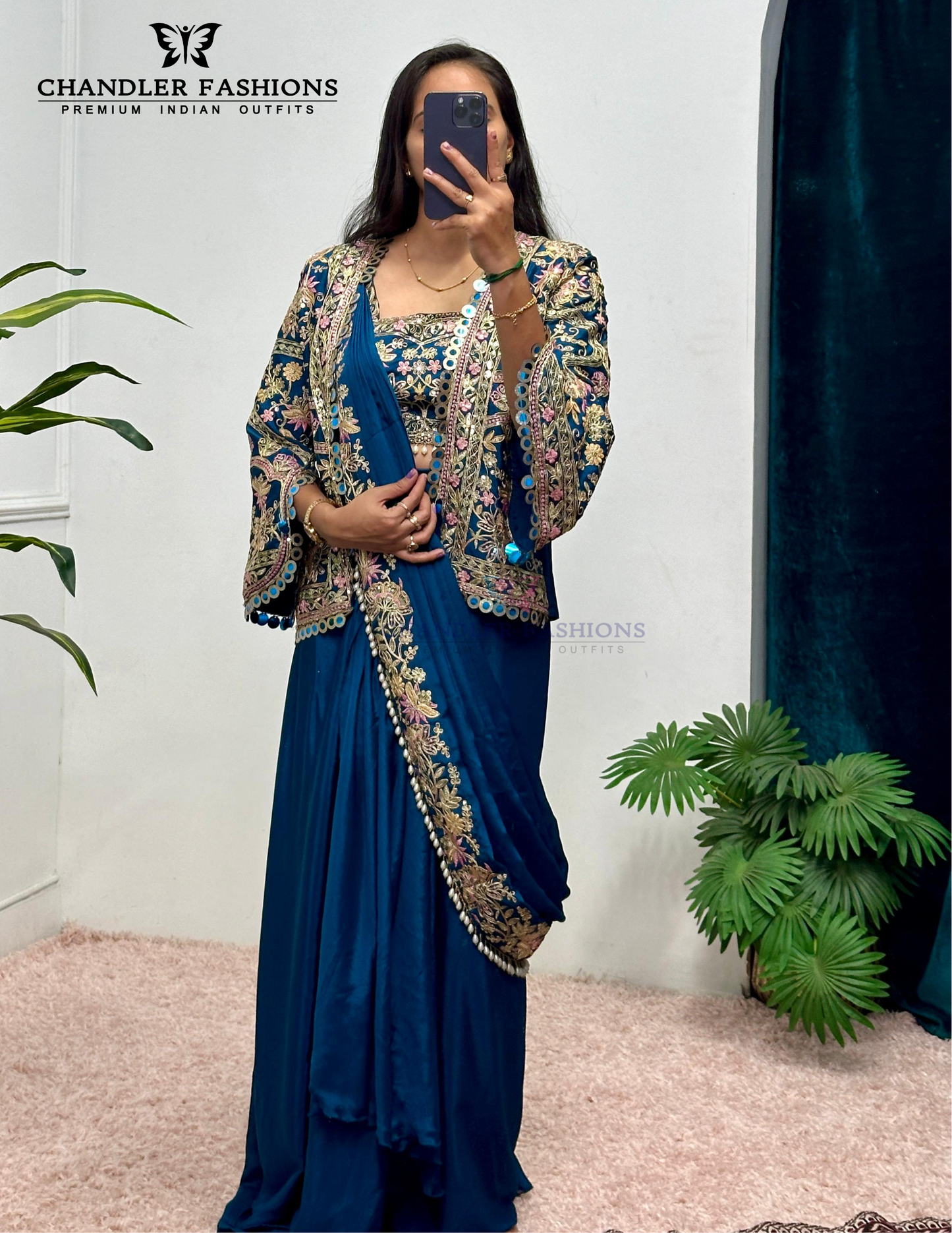 Stunning Blue Color Heavy Embroidery Work Ready To Wear Saree For Women Near Me