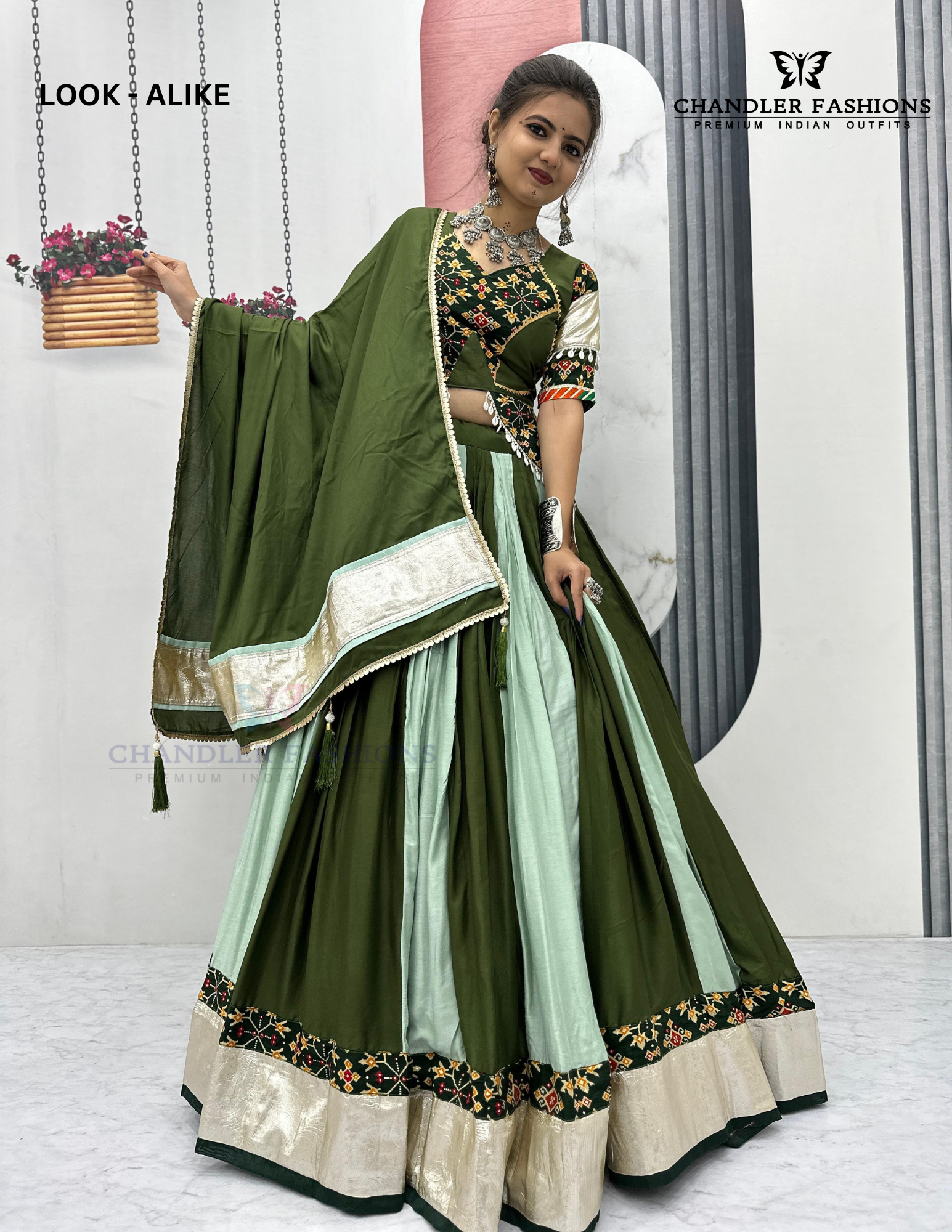 Green Colored Ribbon Work Chaniya   Choli Sets In USA
