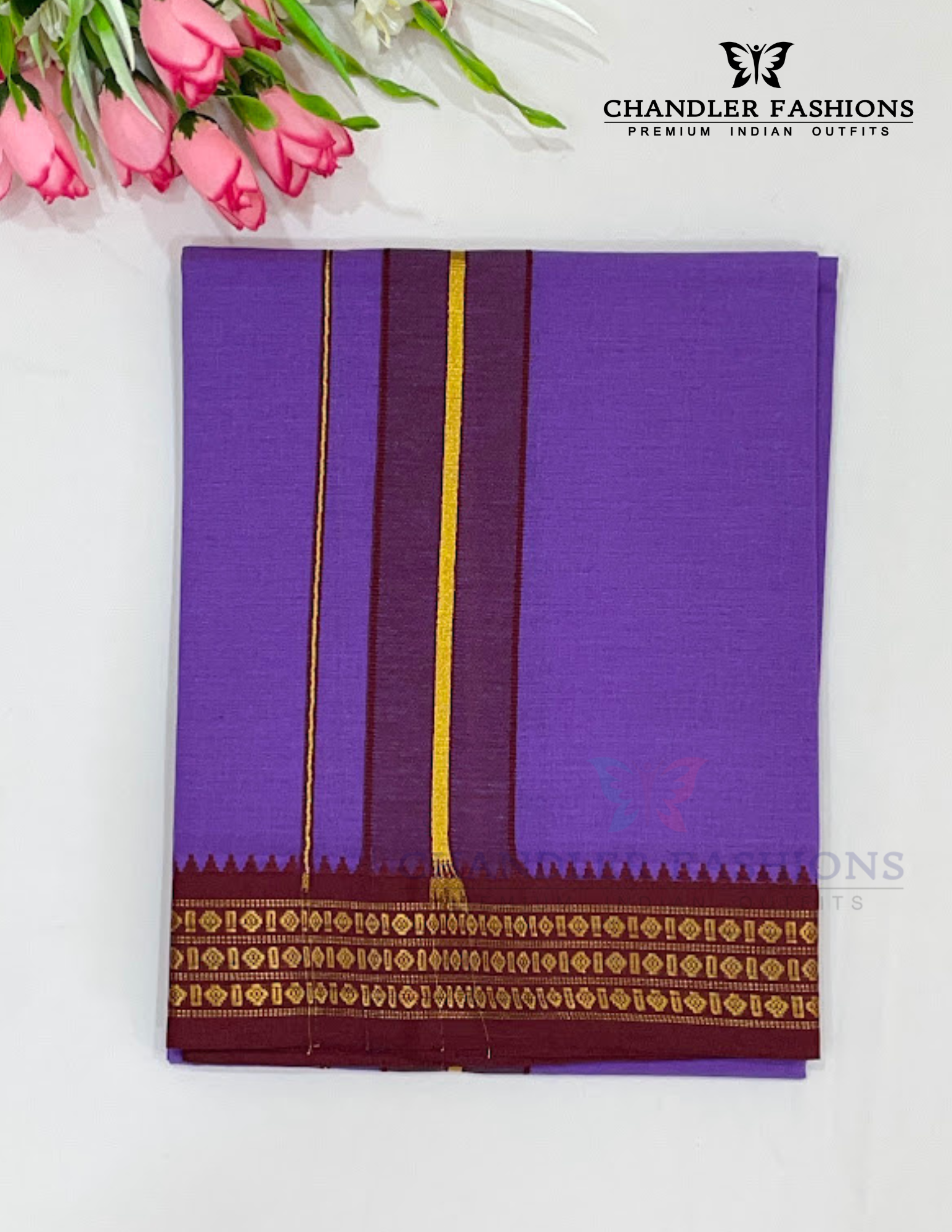 Alluring Violet Color Cotton Dhoti With Zari Border For Men