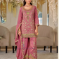 Pink Color Chinon With Embroidery And Sequins Work Palazzo Suit With Dupatta Near Me