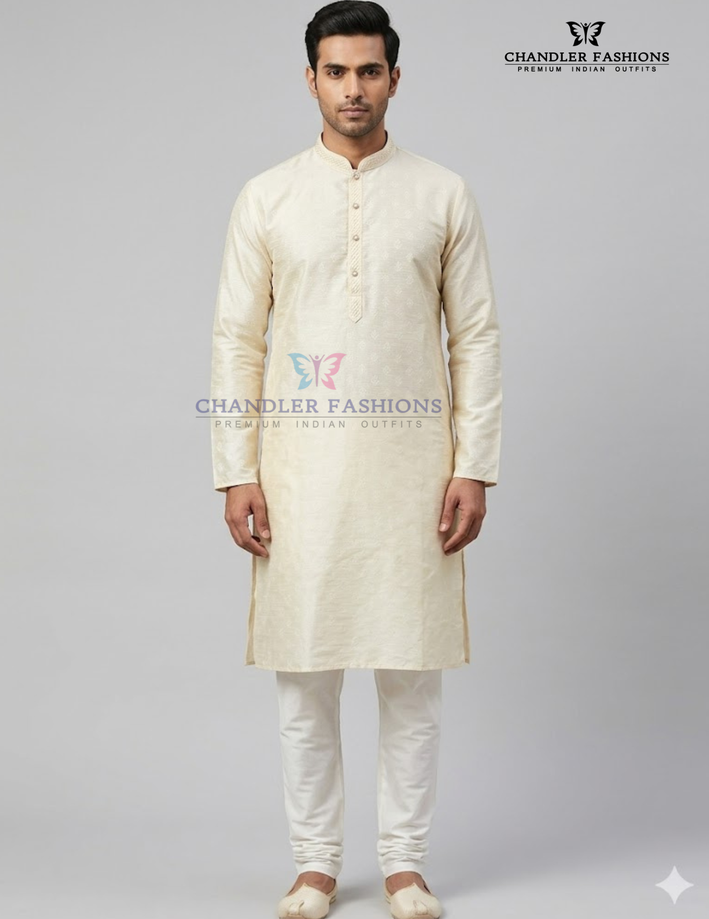 Alluring Ivory Color Brocade Kurta With Pajama For Men