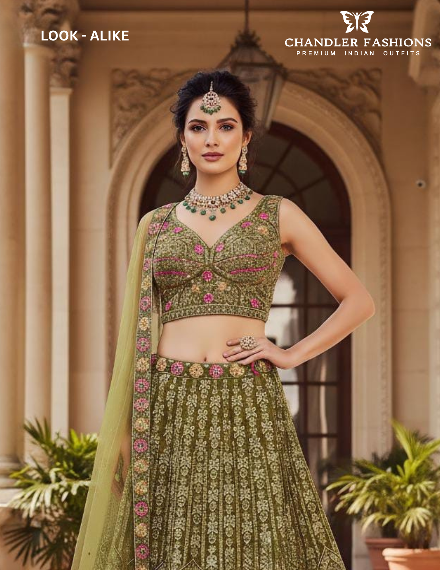 Charming Olive Green Net With Embroidery And Sequins Work Lehenga Near Me